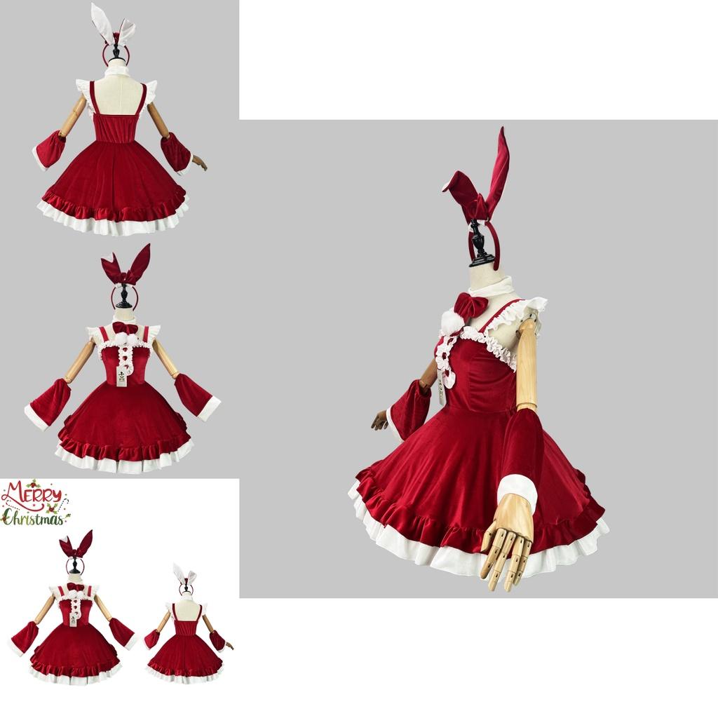 5xl Women's Breathable Polyester Christmas Sexy Maid Outfit Cosplay Bow Lolita