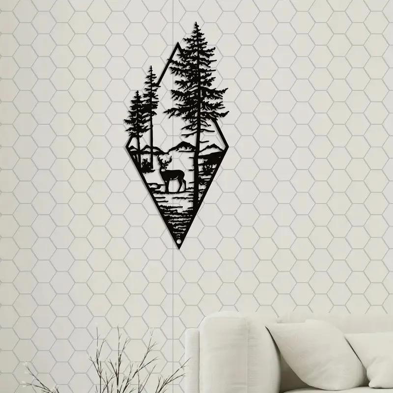Nordic Scenery Theme Decor Iron Wall Hanging Art Home Decoration Triangle Mountain Metal Wall Ornament For Living Room Decor