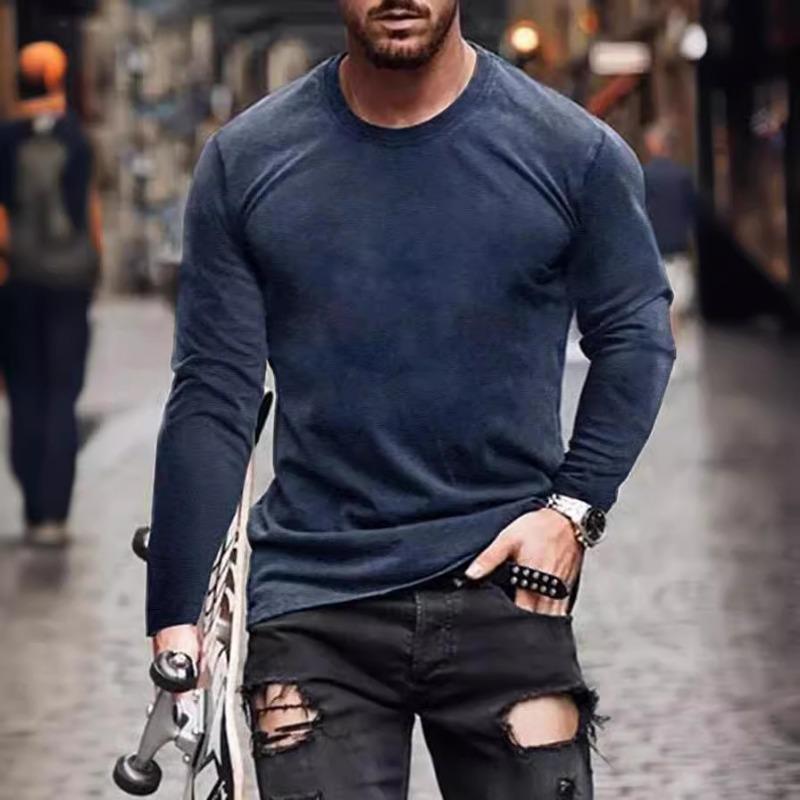 New Spring Autumn Men's Round Neck Long Sleeve Bottoming Shirt Casual Versatile Fashion Basic Tops