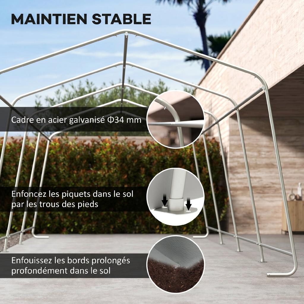 Garage Tent Carport Dim. 6.2L X 3.3W X 2.4H M Robust Galvanised Steel High-Density PE 150 G/m² Waterproof Anti-UV