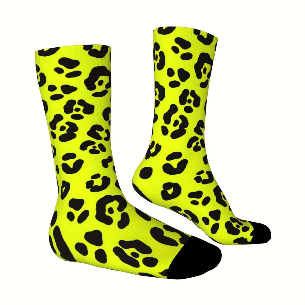 1 Pair Unisex Outdoor Sock Featuring Leopard Print Design,Mid-Calf Length,Machine Washable,Suitable for Outdoor Sport Enthusiast