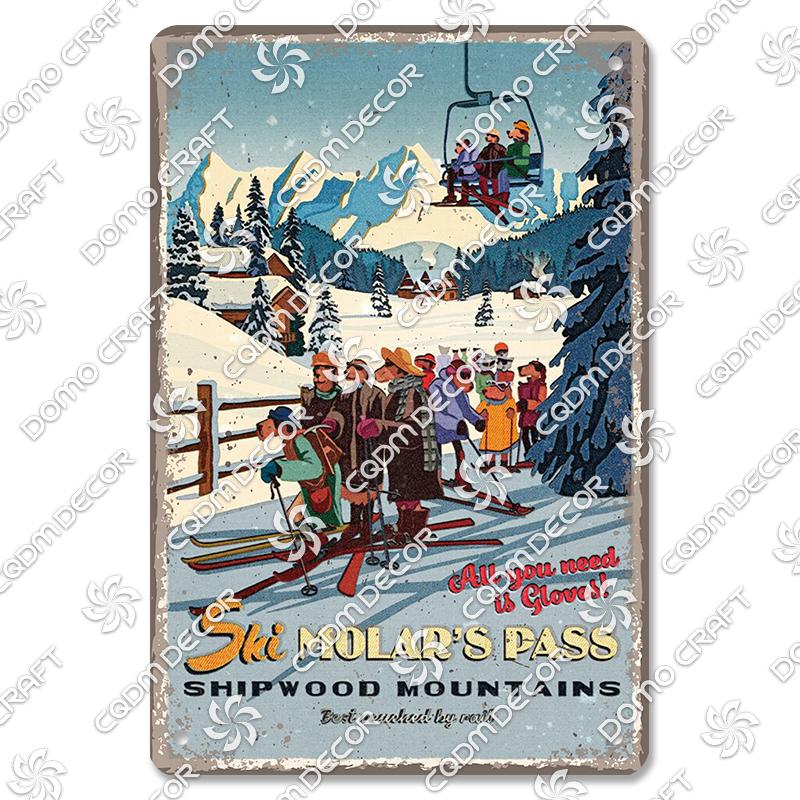 Ski Poster Metall Blechschilder Skipiste Schlitten Winter Skifahren Sport Metallplatte Vintage Wanddeko Geschäft Ski Club Wohnzimmer Zuhause