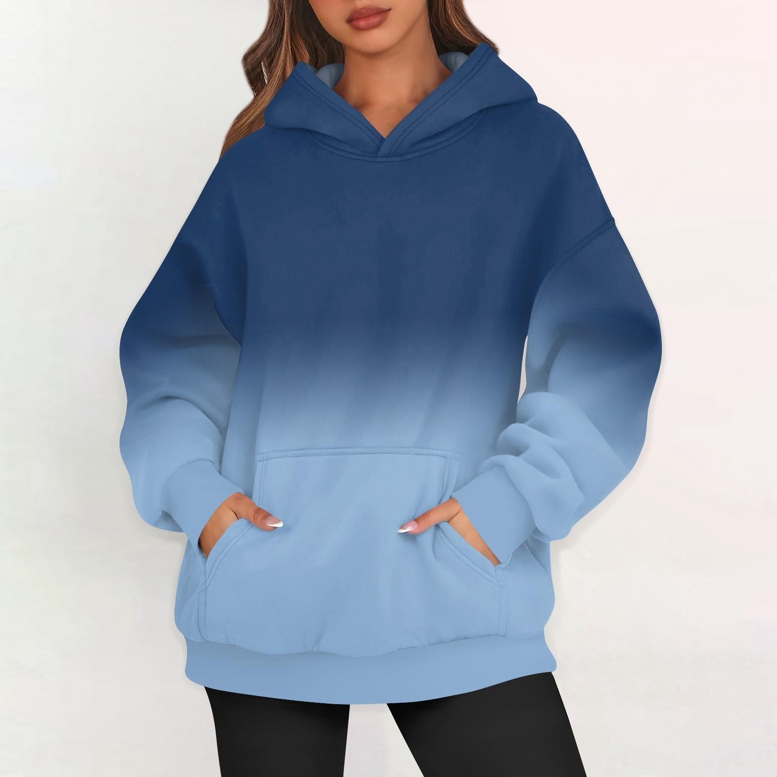 

Женские худи оверсайз из флиса, толстовки с длинным рукавом, пуловеры с карманом M синий