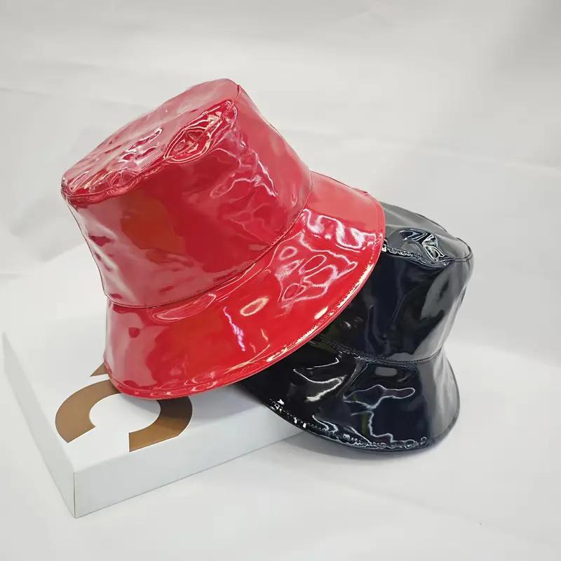 Women Hiphop Hat PU Leather Hat Reversible Bucket Caps Solid Colors Female Gorros