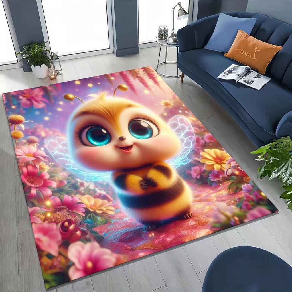 Cute Cartoon Bee HoneyBee Insect Art Rug for Bedroom Living Room Sofa Home Doormat Decor,Large Kids Play Non-slip Floor Mat
