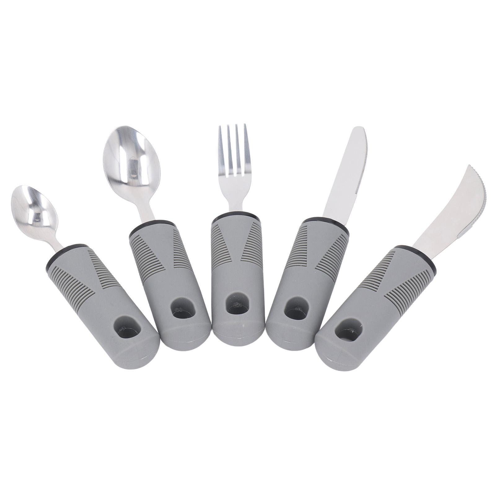 

5 шт. Адаптивная столовая посуда серая толстая ручка из нержавеющей стали прорезиненная ручка TPR анти-тряска еда L(for 6.5-9kg)