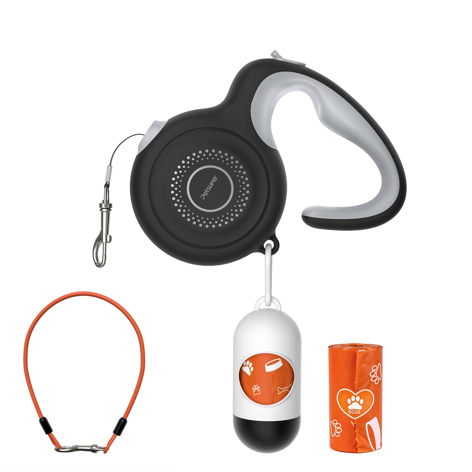 

3 м Автоматический выдвижной поводок с стальным тросом против жевания, 360° без запутывания, Амортизирующий, Встроенный диспенсер для пакетов для экскрементов, Эргономичная ручка, Костюм