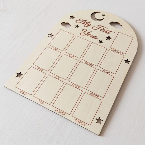 Yousheng 12 Months Baby Picture Frame, Carved Wood Monthly Photo Display Board, Newborn Keepsake for Kids Growth