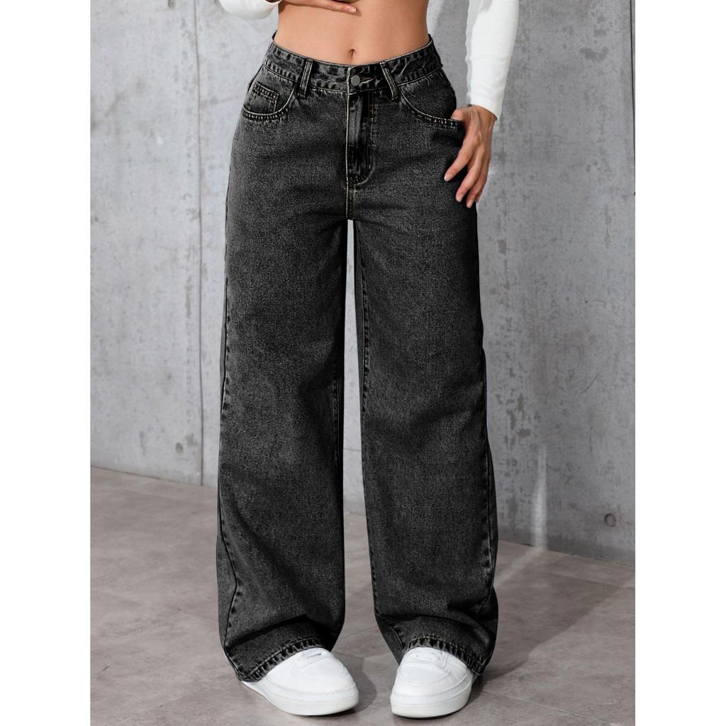 Schicke Locker Geschnittene Weitbeinige Denim Jeans für Damen Hohe Taille Figurbetonte Hose Vintage-Stil Baggy Jeans Streetwear Outfit