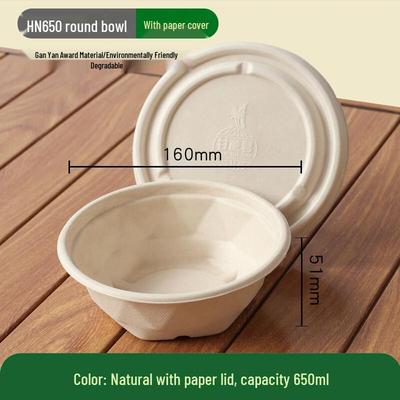 OLOEY 500ML Sugarcane Pulp Disposable Bowls with Lids, 50-Pack