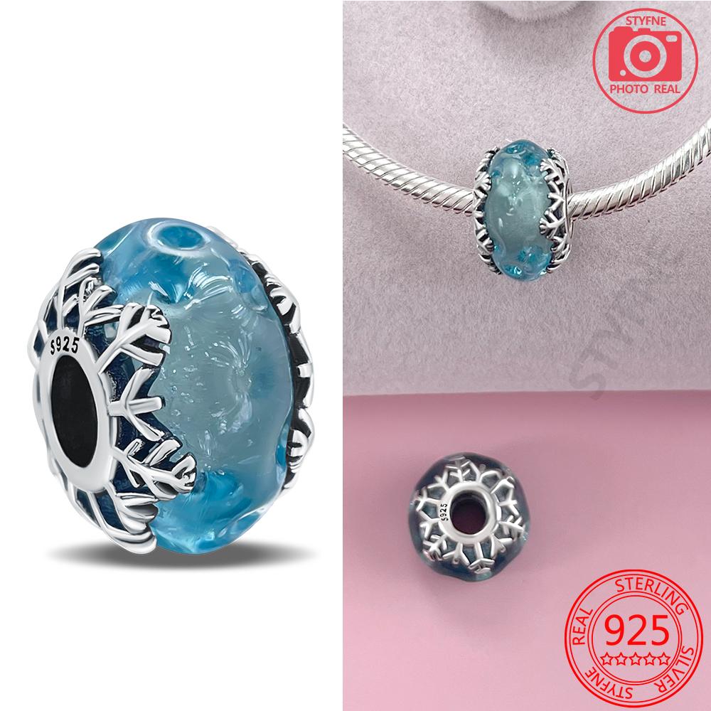 

Winter Blue Snowflake Murano Charm Copper Plated Fit Charms Copperoriginal Bracelet For Jewelry Making