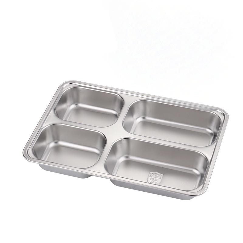 304 Stainless Steel Compartment Tray with Lid: Rectangular Fast Food and Canteen Rice Tray, Chinese Style