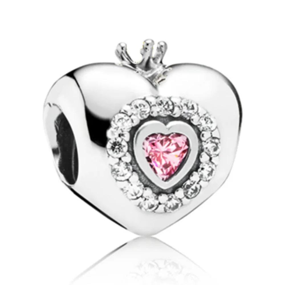 925 Silver Pink Heart Charm Pendant For Women Jewelry Making Luxury Gift Fit Bracelet Necklace Party