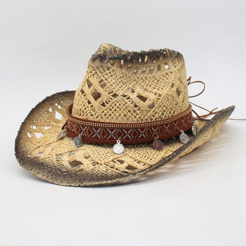 Eaves Popular Hand-Knitted Hollow Malan Seaside Sunshade Famous Style Sunscreen Hat Flanged Cowboy Hat