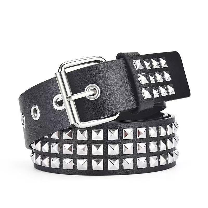 Geponste Riem voor Mannen en American Bling Stijlvol [NGGNKAA] Vrouwen, Punk, Jeans, Y2K, Casual, Streetwear, Bling, 115cm, Zwart, Opvallend, Woon-werkverkeer,