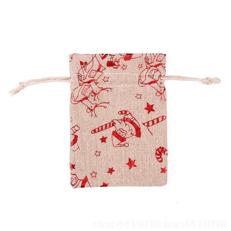 10pcs10x14 13x18 Cm Hot Stamping Printed Gift Christmas Wrapping Bags Drawstring Cotton Linen Bags Wedding Party Decoration