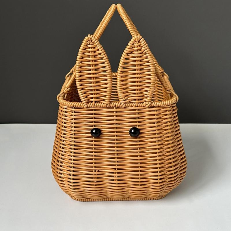 Roztomilé Kreslené Styly Ručně Tkaný Piknikový Koš Přenosný Doplněk pro Výlety a Kempování Každodenní Použití