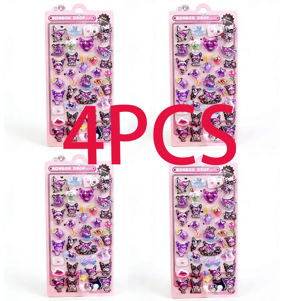 Luminous Cute Sanrio 3D Relief Stickers Kawaii Girls Kuromi Cinnamoroll My Melody Crystal Decals Kids Decoration Sticker Packs