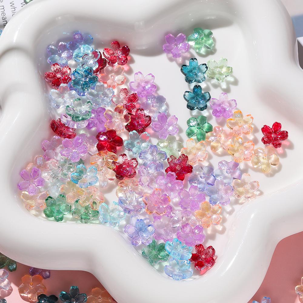 20 Stück/Los Bunte Sakura-Blüten-Lampwork-Perlenkappen Glas-Abstandshalterperlen für Schmuckherstellung DIY Haarnadelzubehör