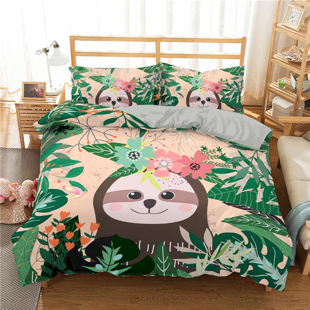 Cartoon Sloth Bedding Set For Bedroom Home Manga Style Sloth Print Duvet Cover Lazy Sleeping Australian Animal Soft Quilt Cover