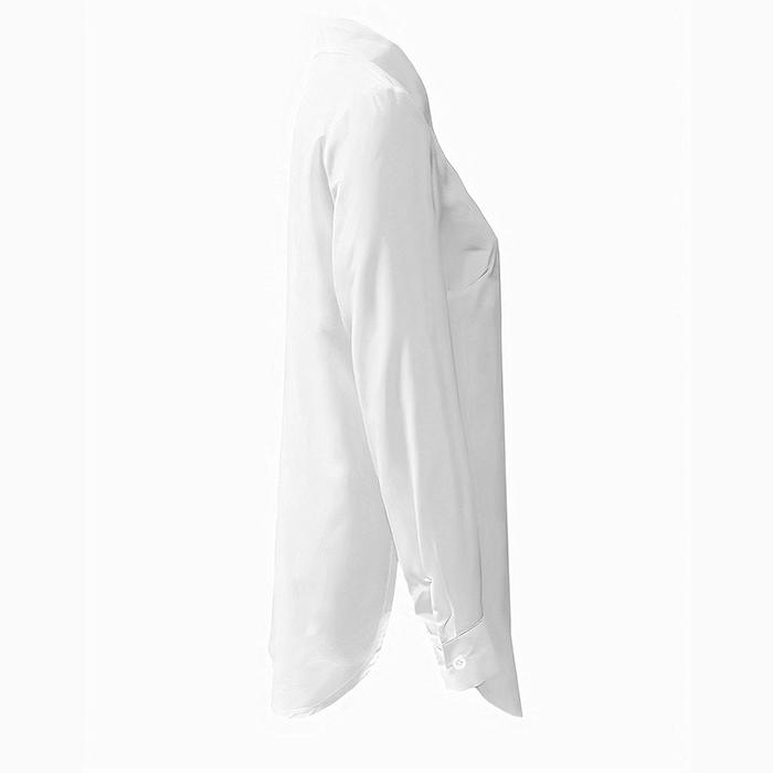 Ladies Casual Long Sleeve Lapel Solid Color Side Slit Irregular Blouse Long Shirt Top