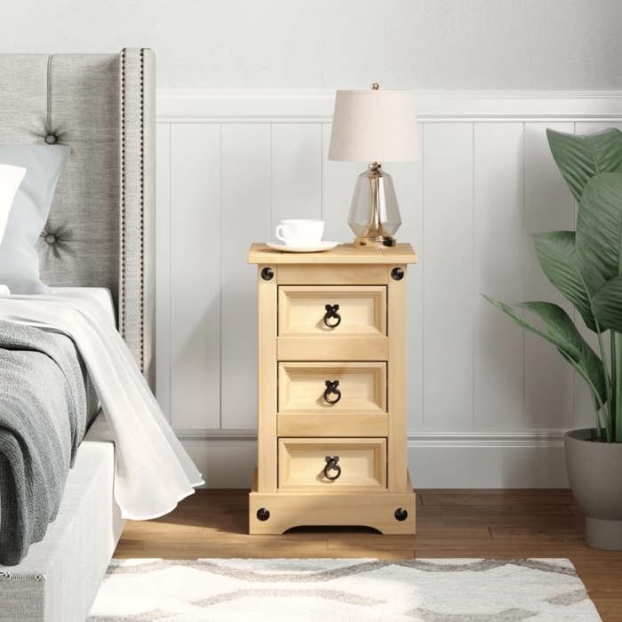 VidaXL Bedside Table Corona 35x32.5x58 Cm Solid Pine Wood, Bedside Cabinet, Side Table, Bed Cabinet, Cabinet 4005653
