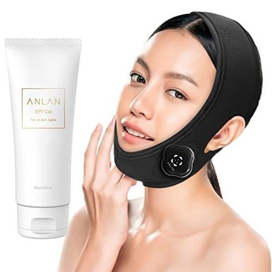 ANLAN Facial Device EMS Lift Face Belt Muscles Line Double Chin 3 Types Modes 5 Levels Intensity Unisex Mask-Type Wearable Gift (Gel Set) (Black)