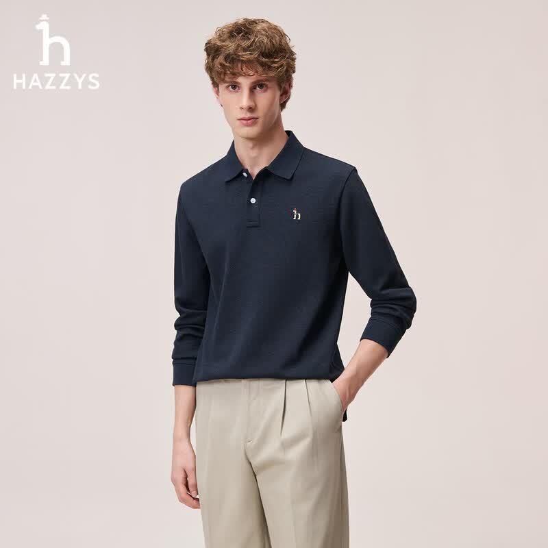 HAZZYS Men's Long-Sleeve Pique Polo Shirt