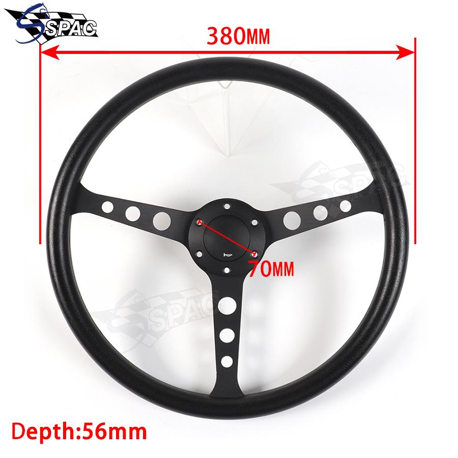 15inch Black PU Steering Wheel 380MM Vintage Sports Car PU Steering Wheel