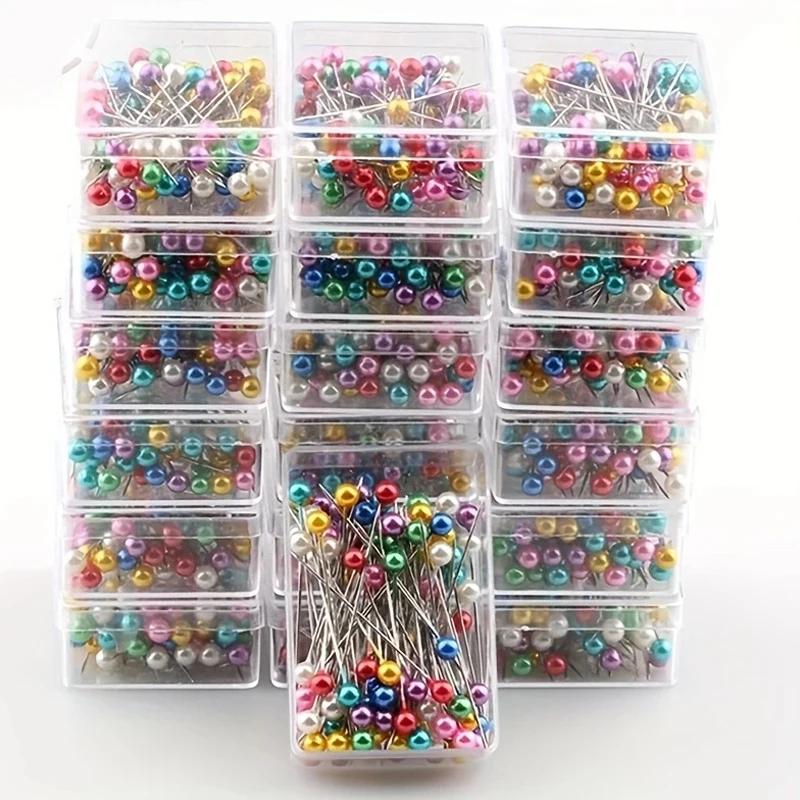 50/100Pcs Fashion Sewing Needles Colored Glass/Ceramics Head Bead Pin Stitch Knitting Needles Sewing Fixed DIY Safety