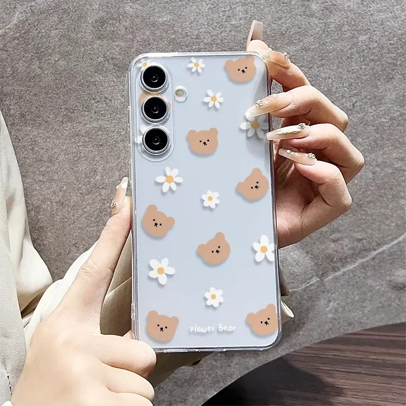 Special for Soft Cute Bear Daisy Samsung S26edge Mobile Phone Case GalaxyS25 Anti-drop Transparent Protective Case