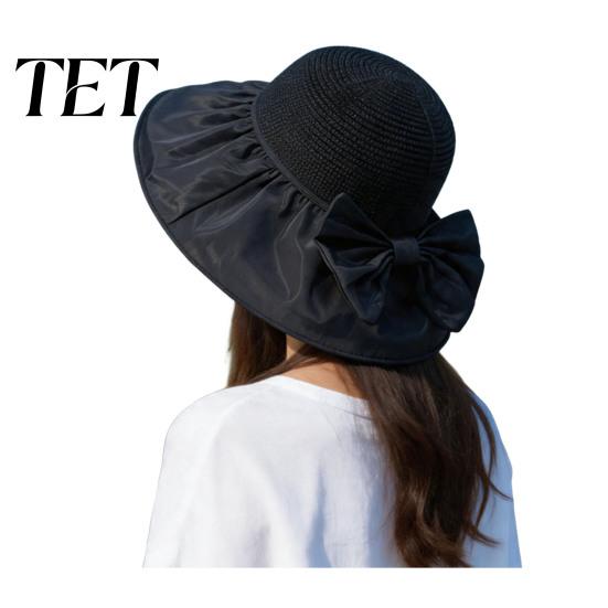 Travel Vacation Accessories for Women Woven Sun Hat, Wide Brim Beach Floppy Hat UV Protection with Bow, Breathable Summer Camping Fashionable Bow