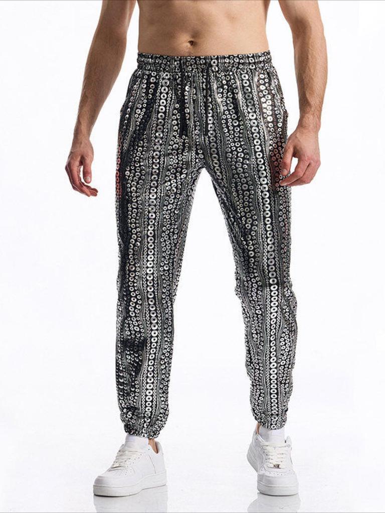 Casual pants men's summer bright polka dot pattern pants men's fashion elastic waist drawstring pants straight comfortable nightclub pants