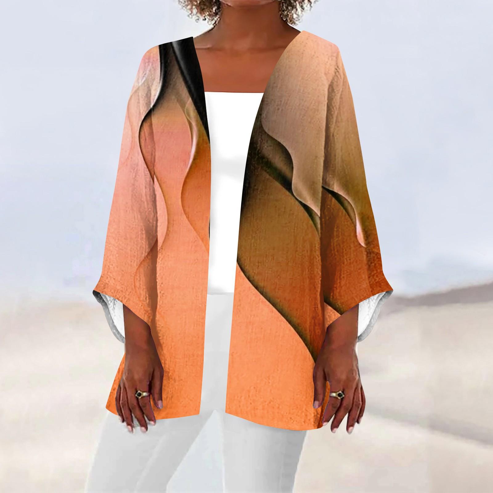 

Женская повседневная модная легкая куртка средней длины с принтом, кардиган XL оранжевый