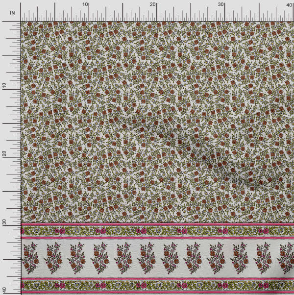 

Тканина Soimoi Japan Crepe Satin Stripe|Leaves & Floral Panel Print Тканина на метр 42 дюйма 42 Inch Wide - Poly Crepe коричневий