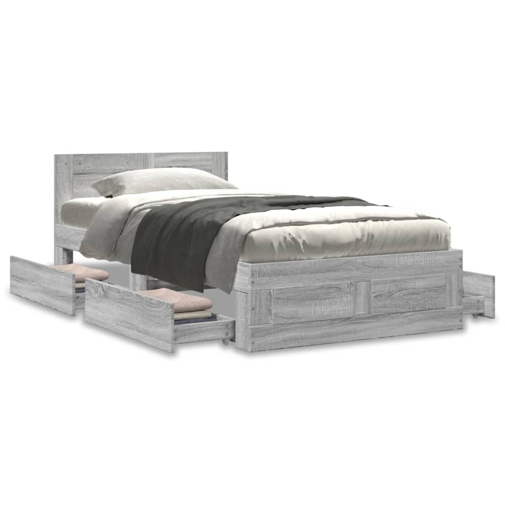 Bed Frame with Headboard Grey Sonoma 75x190 cm Engineered Wood
