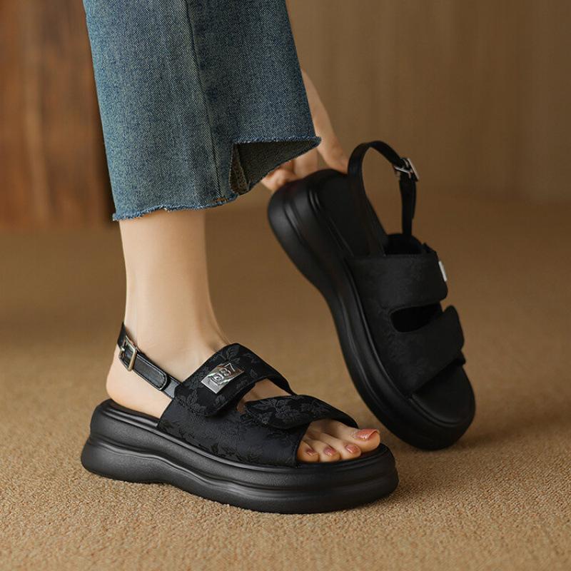 

Летние женские сандалии на платформе женские сандалии с резиновой мягкой подошвой удобного размера в национальном стиле римские сандалии женские 39 чёрный