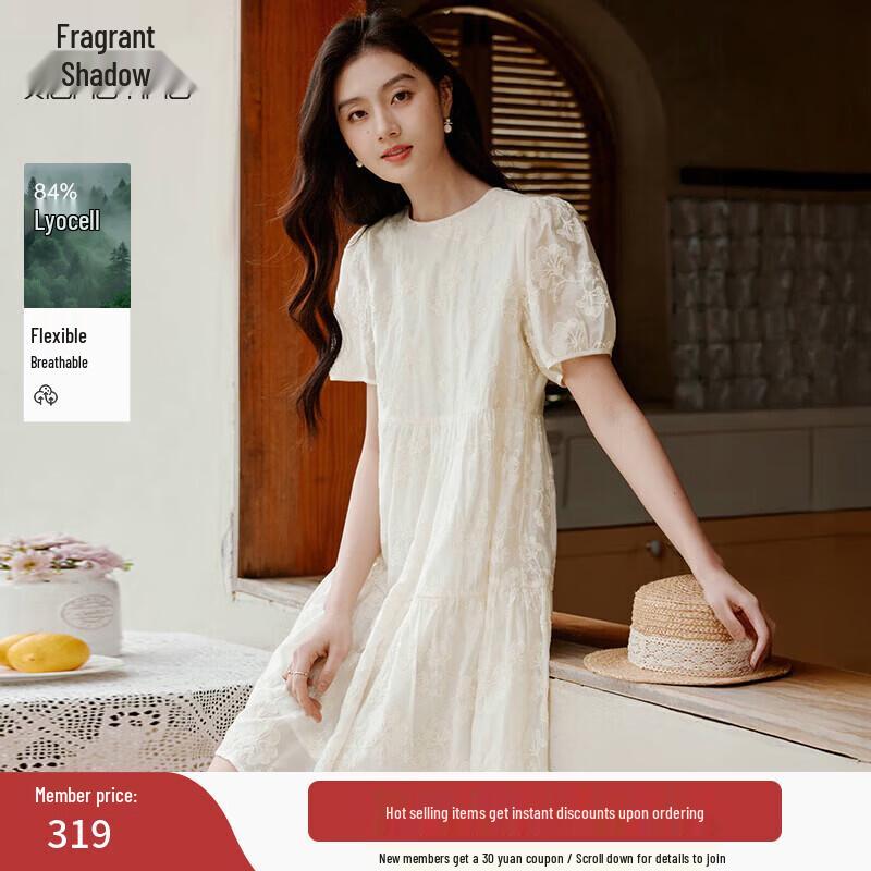 Xiangying Women s Embroidered Tencel-Blend A-Line Midi Dress M