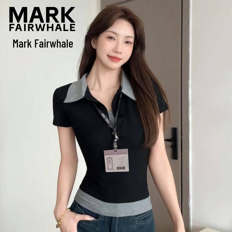 MARK FAIRWHALE Women s Polo Neck Faux Two-Piece T-Shirt 2XL