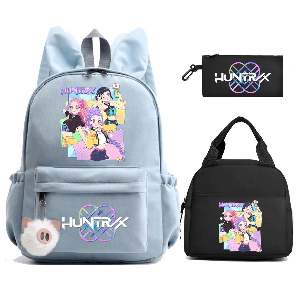 3 Stück/Set Anime Kpop Dämonenjäger Bedruckter Rucksack mit Lunchtasche Federmäppchen für Teenager Mädchen Junge Zurück zur Schule Rucksack Große Kapazität Reisetasche