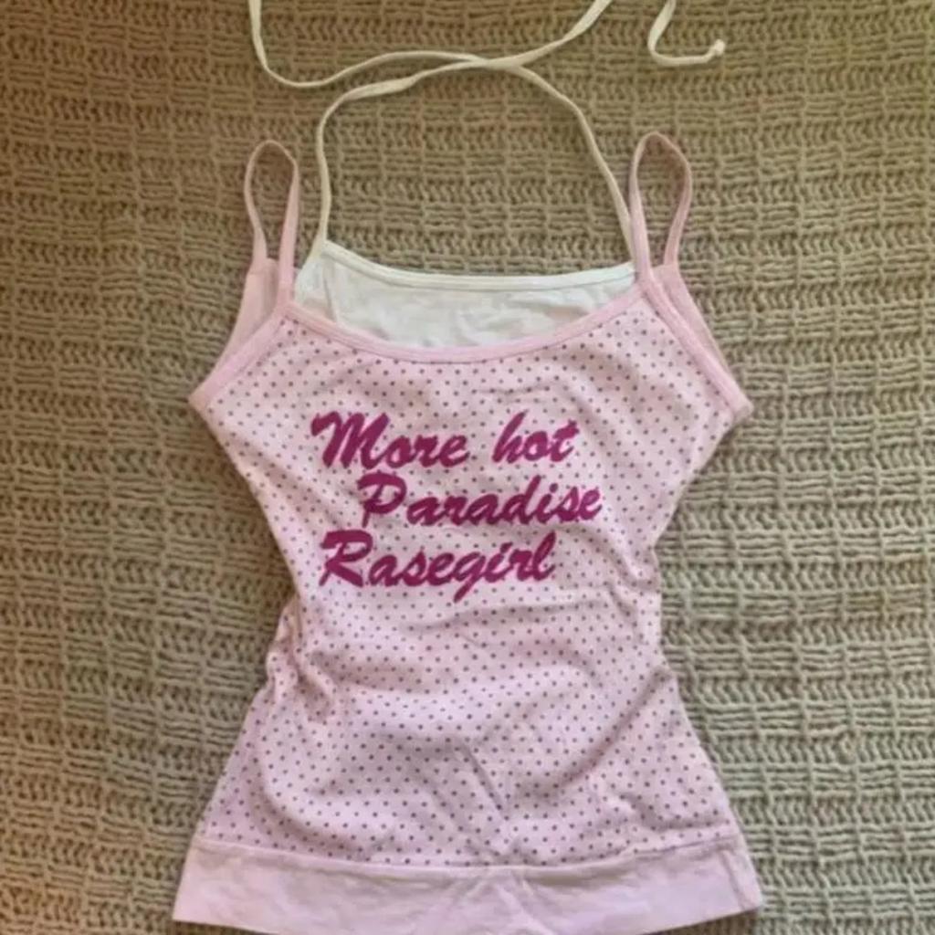 TrendHub Sweet Polka Dot Letter Printed Halter Camisole Vest Women American Retro Slim Fit Crop Top Y2k Aesthetic Tanks Summer