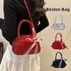 Pu Leather Lace Ribbons Boston Bag Korean Commute Handbag Niche Bow Crossbody Bag  Purse