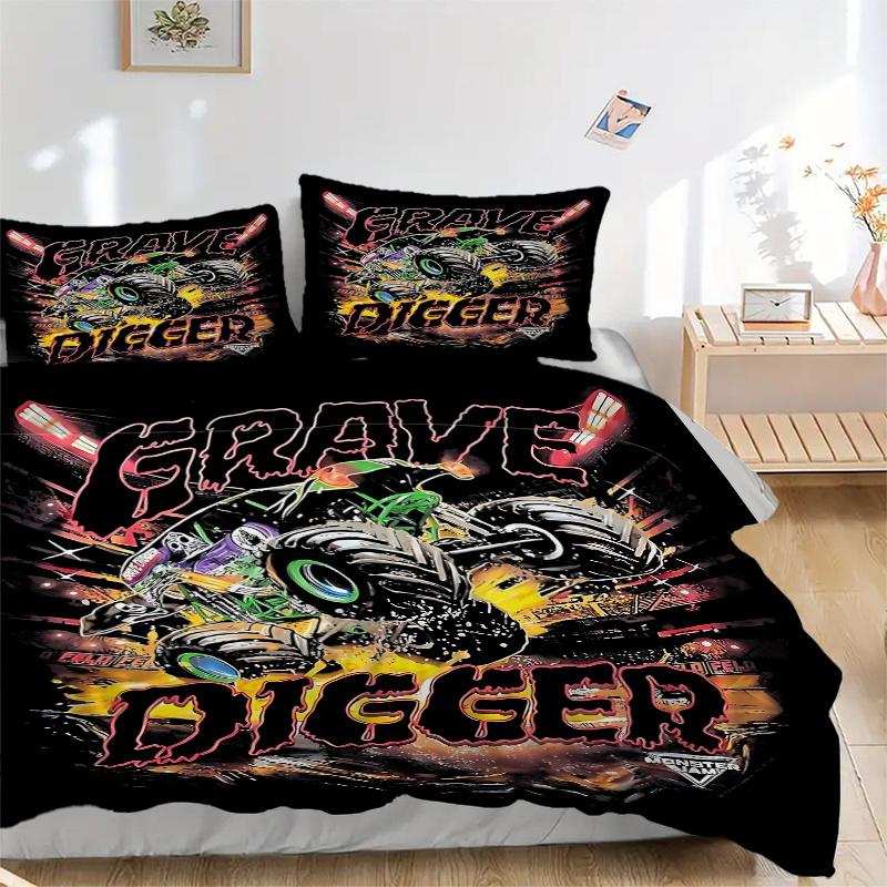 

3 шт. Комплект постельного белья Monster Jam Grave Digger Monster Truck - Универсальный трехкомпонентный комплект для спальни, гостевой комнаты, гостиной, отеля - Идеальный подарок f 135x200cm