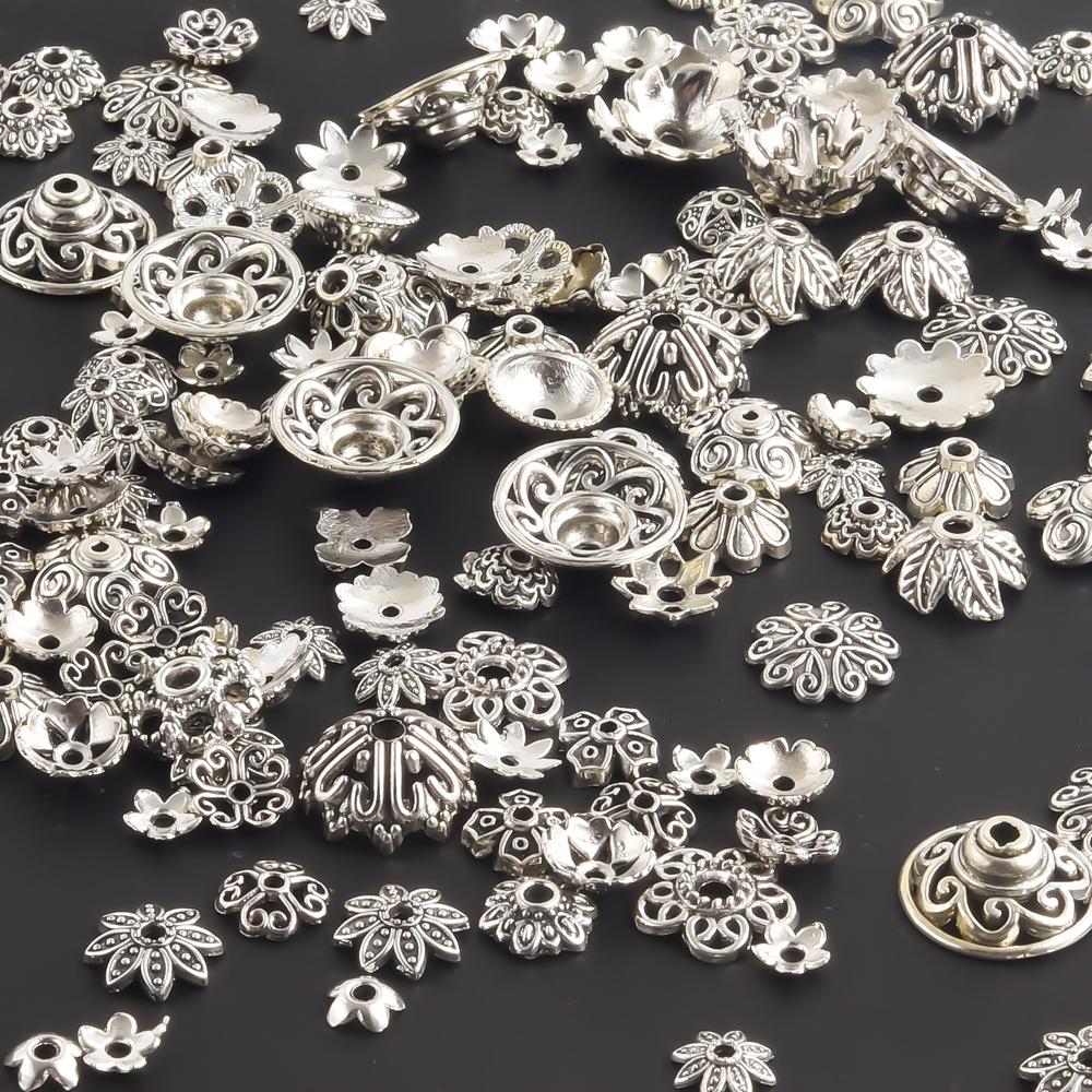 Antiksilberfarben 50/100 Stück Blumenperlenkappen Für Schmuckherstellung Zubehör Passend für DIY Armbänder Anhänger Boho Accessoires Verbinder