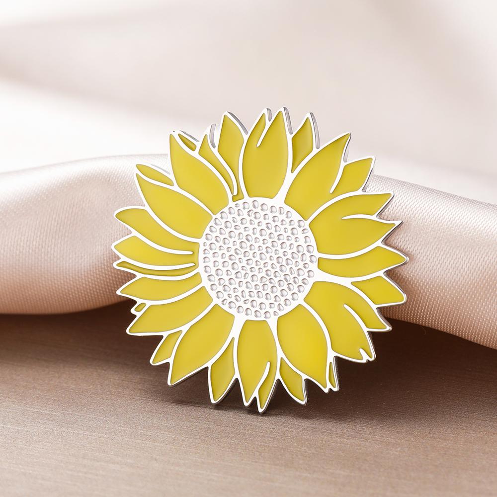 Dawapara Sunflower Brooch Floral Enamel Lapel Pins Stainless Steel Jewelry Clothes Bags Hats Accessories