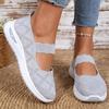 Knit Mesh Slip-On Sneakers for Women, Comfortable Air Cushion Sole Breathable Casual Walking Shoes with Mary Jane Strap