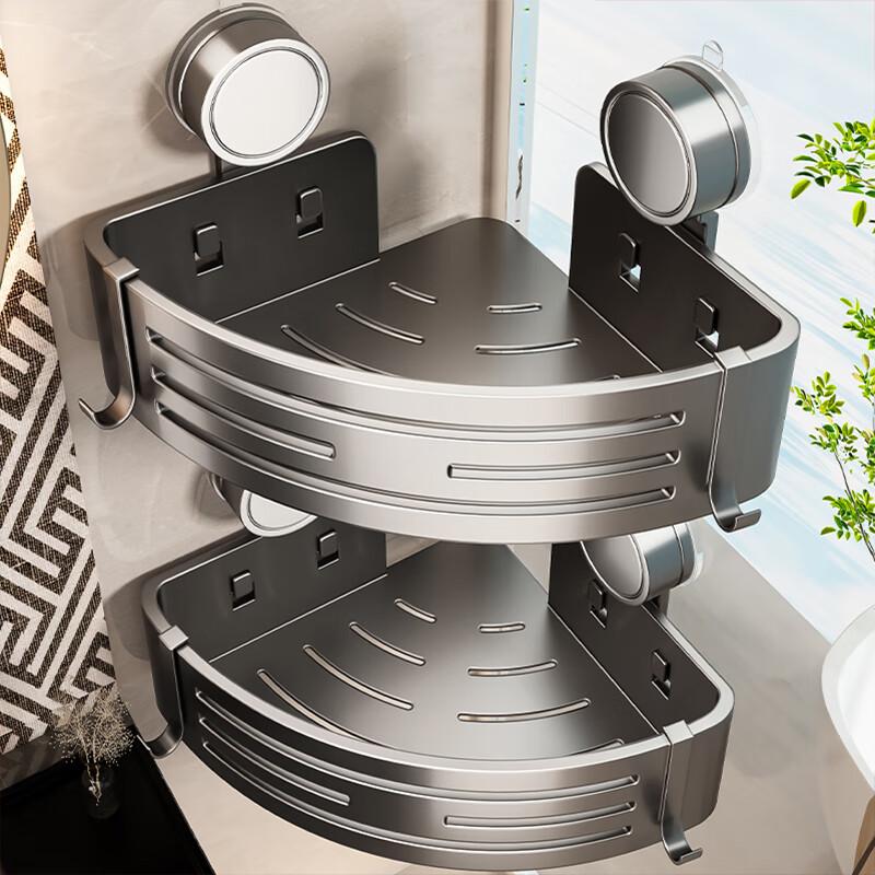 Baihan Bathroom Suction Cup Storage Shelf Triangle Rack Toilet Wall Hanging Bracket Wall Corner Shelf Organizer