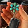 Single Handed Key Clip Holder Turquoise Flower Alloy Keychain Bag Hook Purse Organiser Decoration Pendant