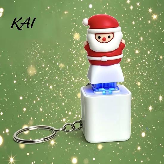 Christmas Gift for Adults Santa Claus Luminous Voice Keychain, Type?C Rechargeable Fidget Toy, Shape Key Holder Portable LED Light Pendant