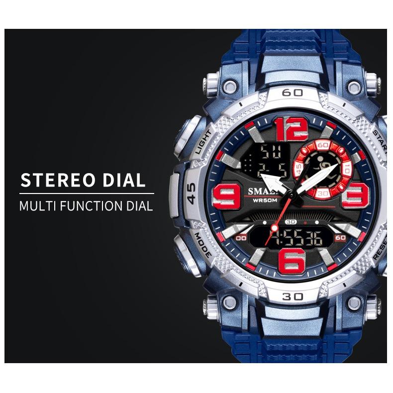 SMAEL Dual Display Electronic Watch Teen Student Waterproof Sports Watch Glow-in-the-dark Alarm Clock